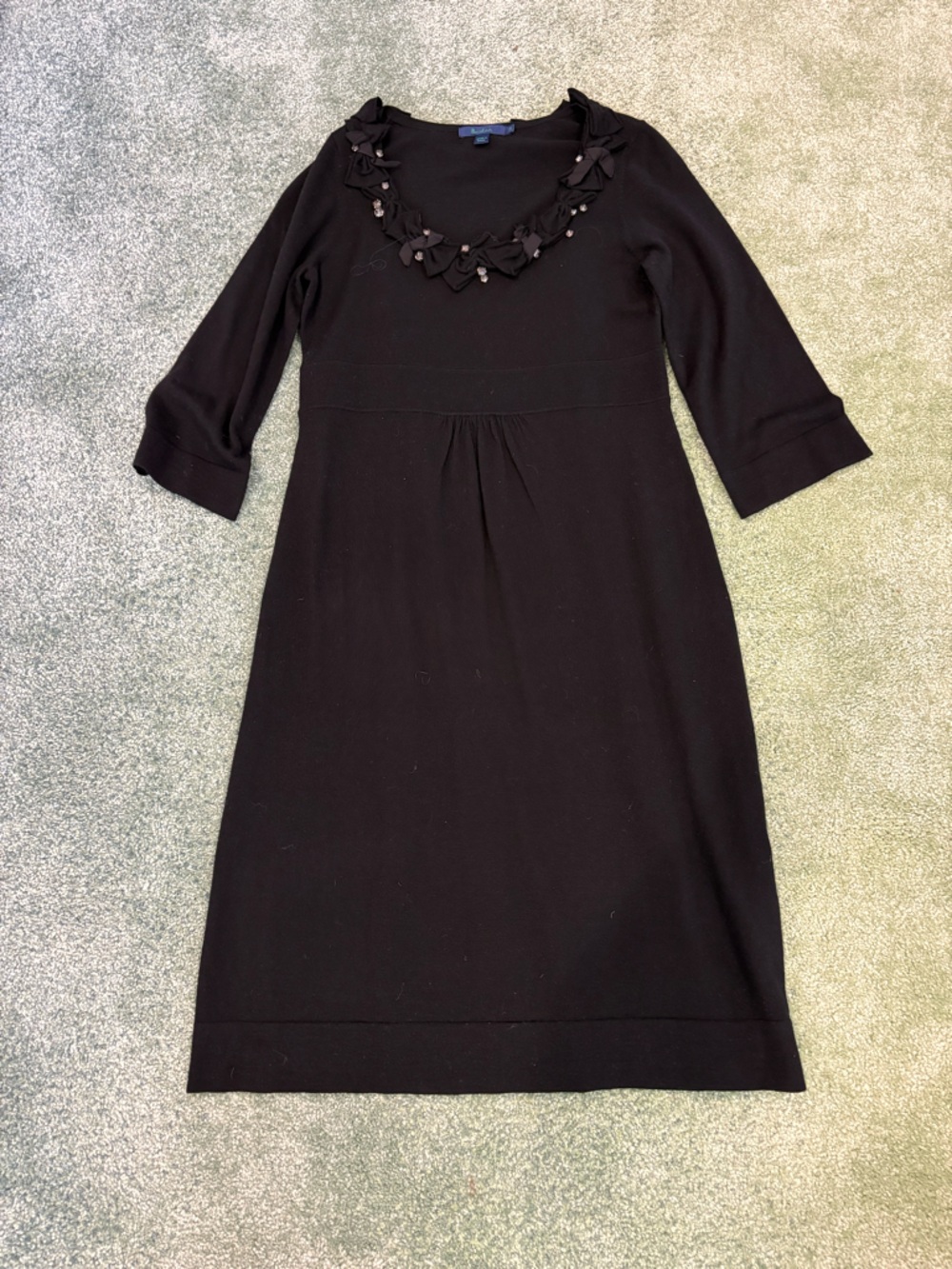 Boden Black Embellished Scoop-Neck Midi Dress with Three-Quarter Sleeves